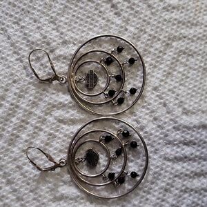 Silver and Black Hoop Earrings